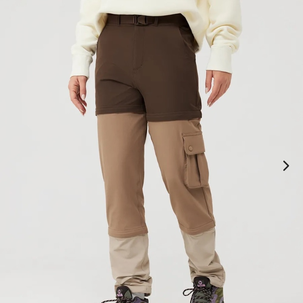 Outdoor Voices Rectrek Zip-Off Pant. Chocolate/Trail/Taupe